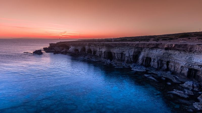cyprus, sea, sunset, golden hour, dusk, shore, rocks Rocky shorephoto preview