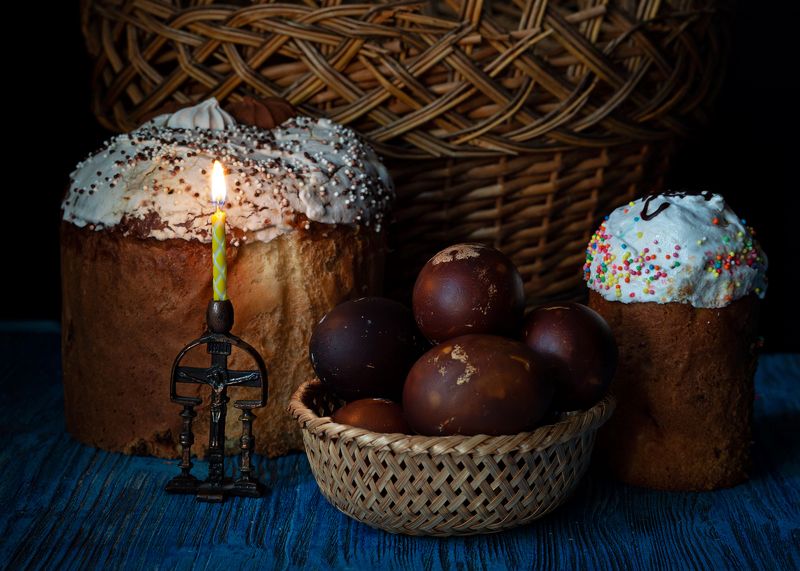 натюрморт, кулич, яйца свеча, пасха Пасхальный натюрмортphoto preview
