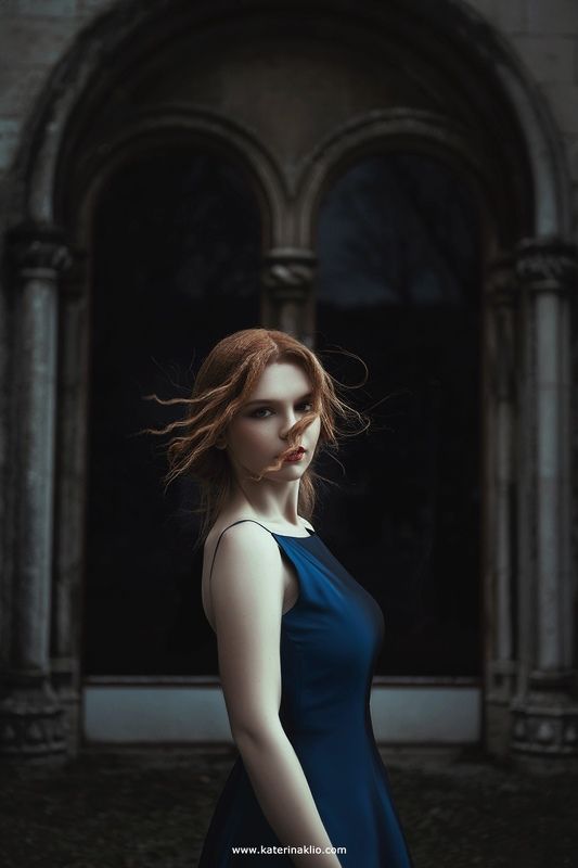 blue, madonna, wind, autumn, portrait, art, artwork, art photography, woman, beautiful, alone, feeling, windy, beauty Blue Windphoto preview