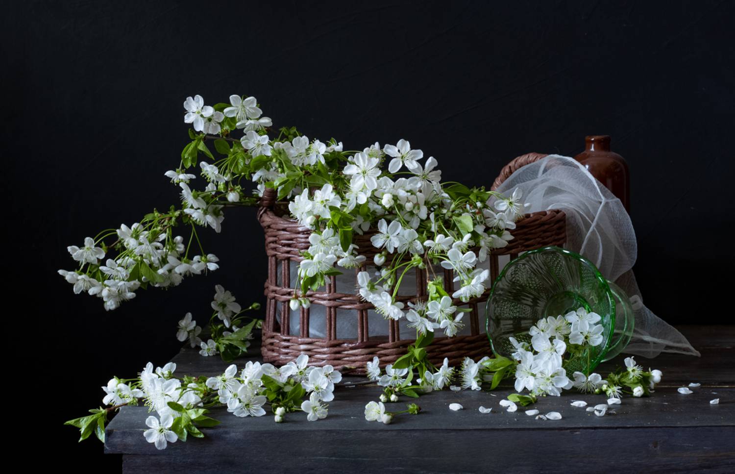 натюрморт, цветы, вишня, Оля