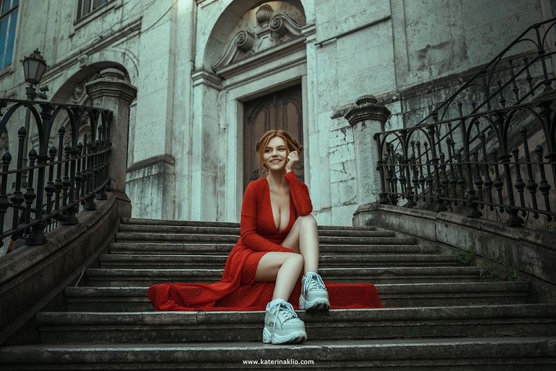 dress, red, woman, portrait, Lisbon, Portugal, beautiful, model, neckline, travel 28 routephoto preview
