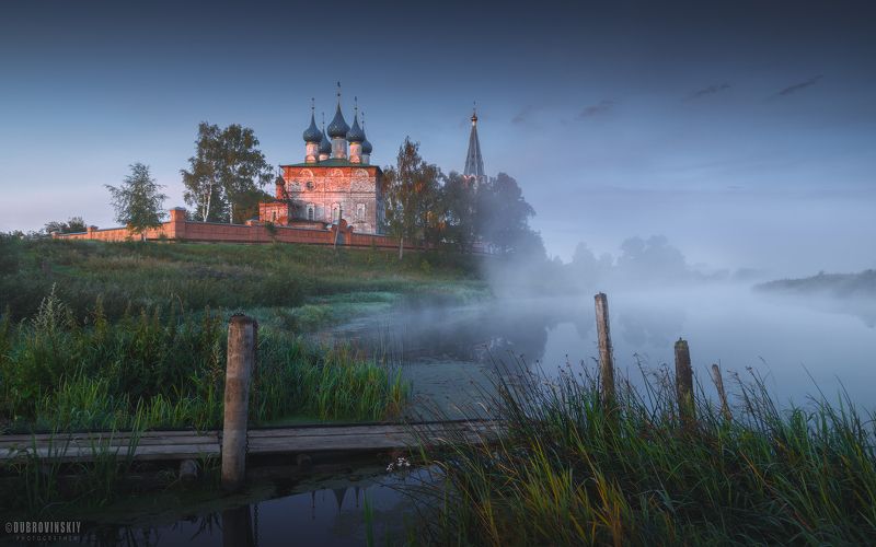 дунилово, ивановская область, храм, село, туман, река Дуниловоphoto preview