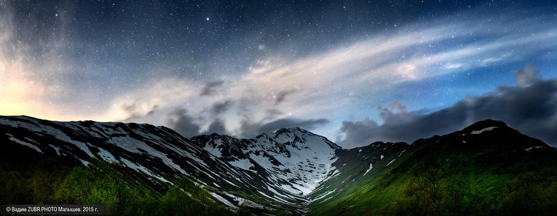 панорама, пейзаж, горы, заповедник, лето, облака, zubrphoto, Тыбга, Кавказ Под звездами и лунойphoto preview