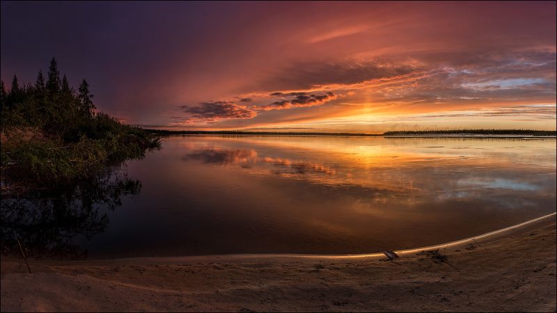 Белая ночь, Пейзаж природа, Река, ЯНАО Белая ночь на реке Пякупурphoto preview