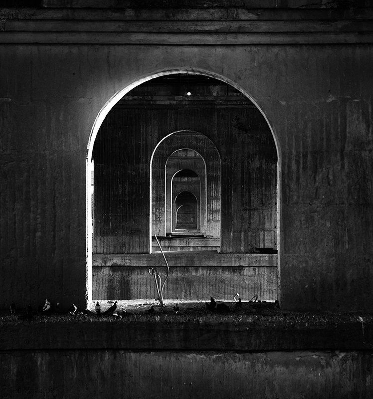 мост, мосты, омск, россия, черно-белое, иллюзия, геометрия, арки, russia, omsk, black and white Подмостовые иллюзииphoto preview