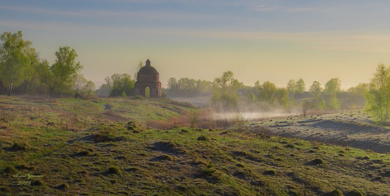 кострома, костромская область, нерехтский район, пейзаж, церковь, урочище ильинское шихматовых На рассветеphoto preview