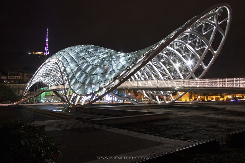 архитектура, мост, кура, современная архитектура, параметрика, тбилиси, ночной город Мост Мираphoto preview