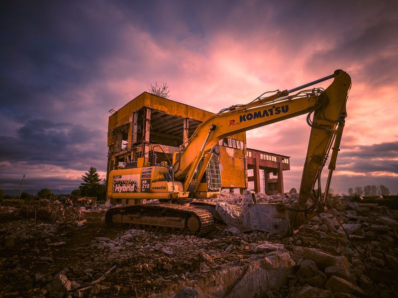 digger, industrial, landscape, ruins, remains, excavator, sunset, sunrise, Destroyerphoto preview