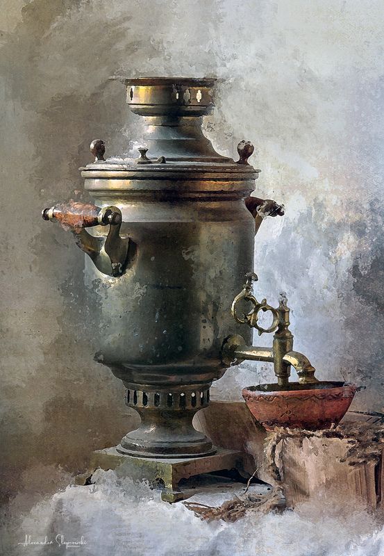 samovar  Brass samovar with clay bowlphoto preview