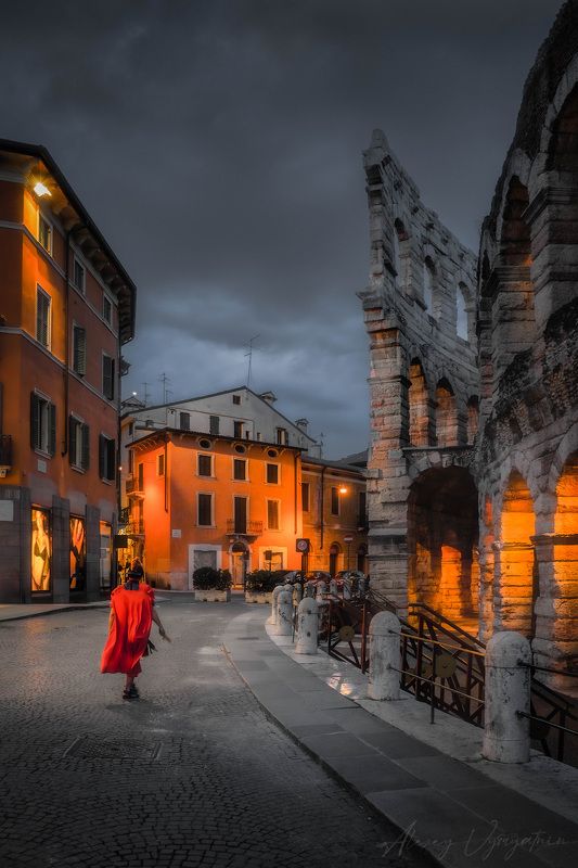 italy, verona, evening, ancient, rome, warrior, ***photo preview