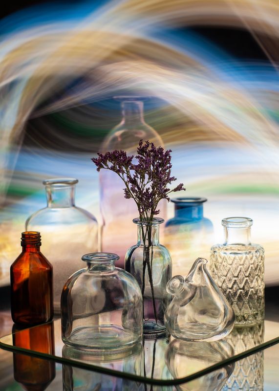 Натюрморт бутылки пузырьки стекло выдержка Стеклоphoto preview