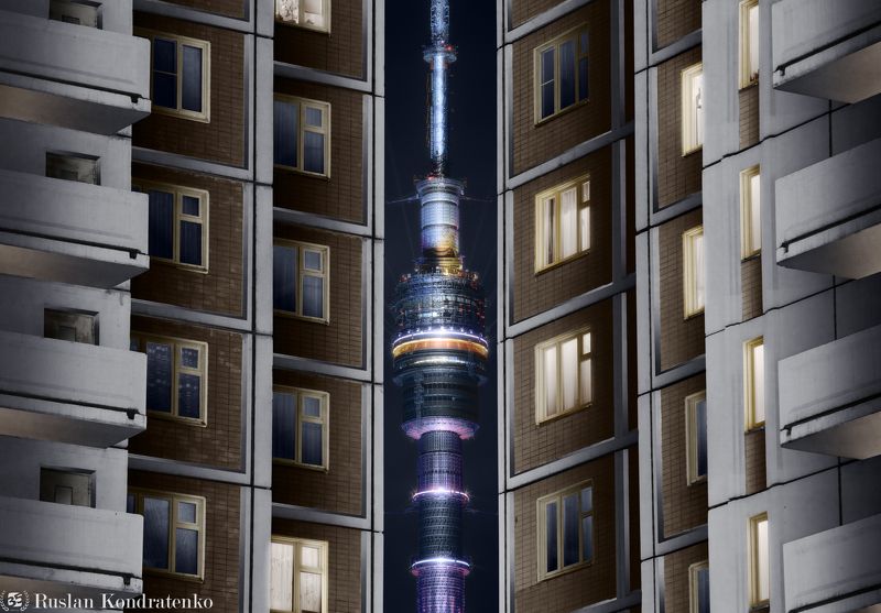 москва, прострел, fine art, fineart, файн арт, останкинская телебашня, fine art architecture Останкинская телебашня между панелькамиphoto preview