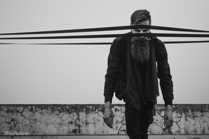 male portrait, black and white, art, contemporary, dance, improvisation, black string Relationsphoto preview