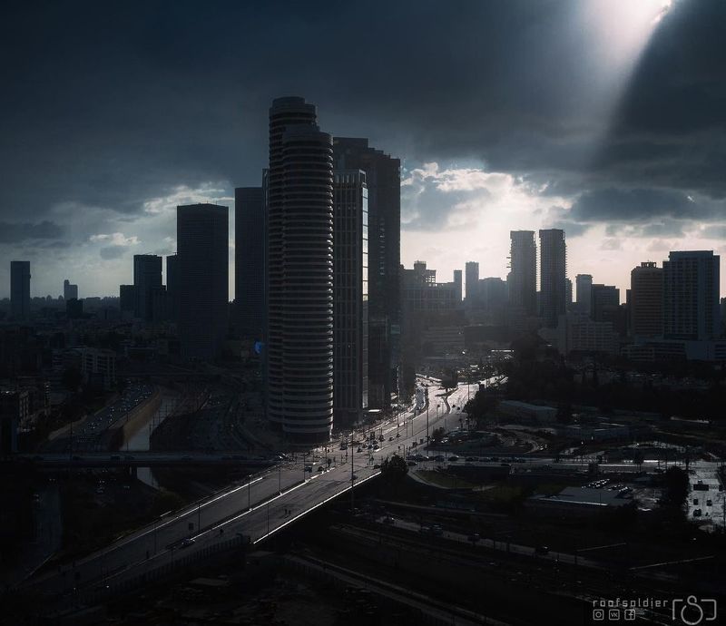 Tel aviv, Israel, city, urban, architecture, cityscape, skyscraper, big city, sunset, rain Sun Rayphoto preview