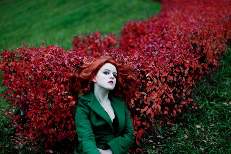 портрет, девушка, красный, осень, девушки, рыжие, лицо Аксенаphoto preview