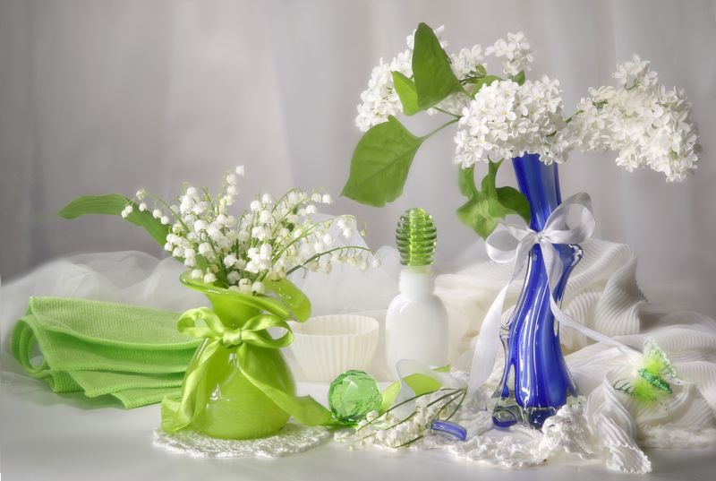 натюрморт, букет, цветы, ландыши, сирень, ваза Ароматы цветов соберу я в букет фото превью