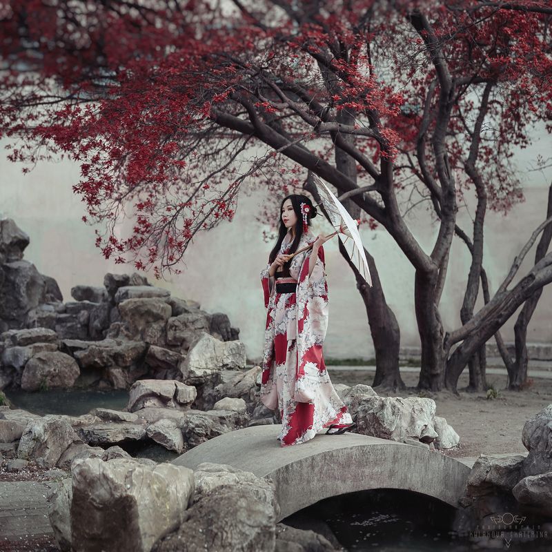 восток, япония. japan, японка, сад, кимоно Прогулка гейшиphoto preview