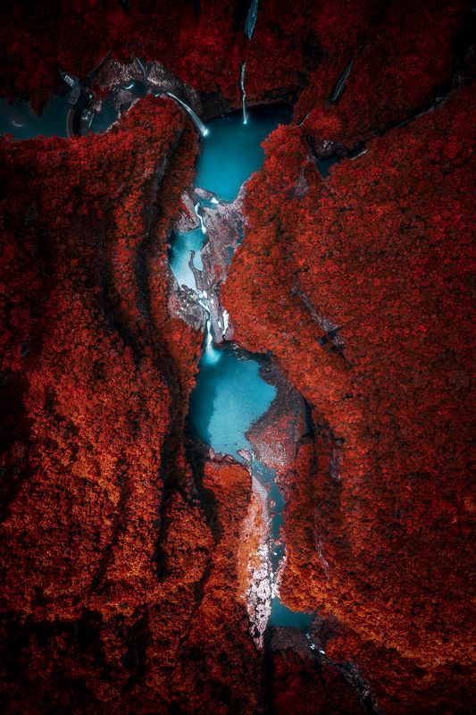 landscape aerial red blue oblivion forest waterfall Oblivionphoto preview