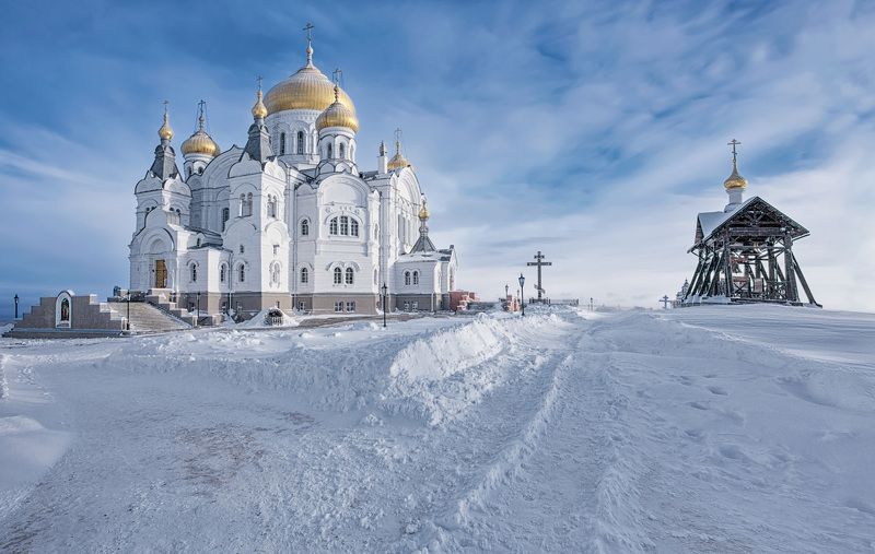зима, небо, снег, церковь, пейзаж, путешествия \