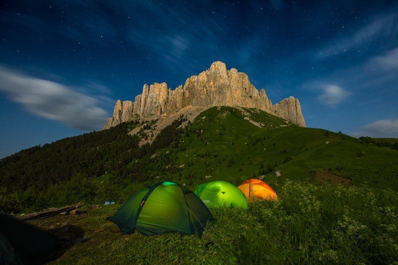 Адыгея, Россия, Кавказ, горы, звезды, Большой Тхач, ночь, полнолуние Большой Тхач в полнолуниеphoto preview