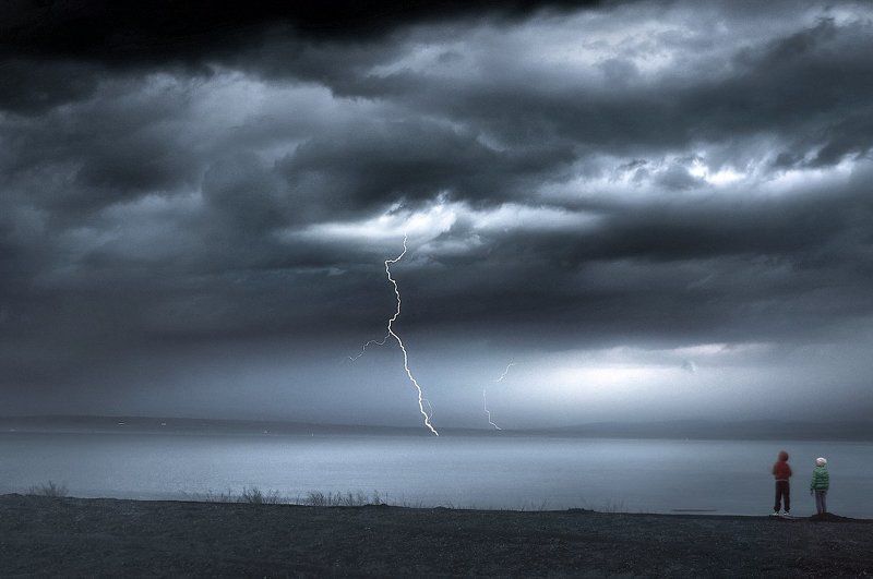 Хакасия, Белё, ураган, молния, шторм, озеро Гроза на озере Белё. Хакасия. Россия.photo preview