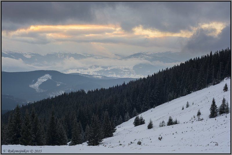 Горы, Закат, Зима, Карпаты, Снег Огненное кольцоphoto preview