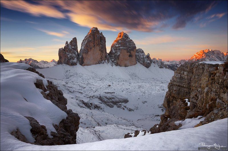 тре чиме, tre cime, di lavaredo, drei zinnen, three peaks, dolomites, italy, italia, италия, доломиты, доломитовые, альпы, alps, sunrise, рассвет В первых лучахphoto preview