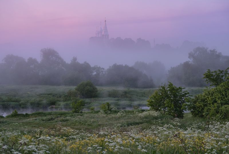 пейзаж,расвет,лето,дунилово,июнь,храм,травы,туман Июньское утро в Дунилово фото превью