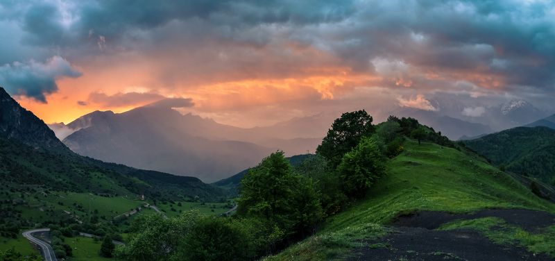 рассвет, горы, туман photo preview