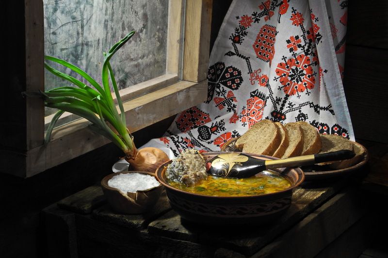 суп, еда, рыба, хлеб, лук, полотенце, Рыбный суп.photo preview