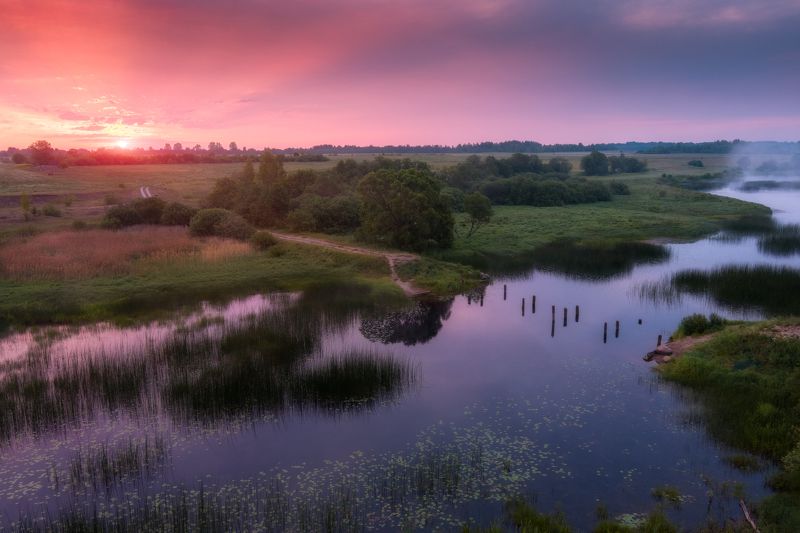 утро рассвет солнце туман река Красный рассветphoto preview