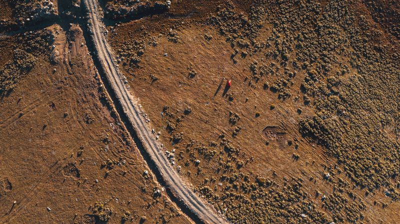 tibet, grass, soil, surface, rocks, drone, bird\'s eye view, aerial, Road in highlandphoto preview