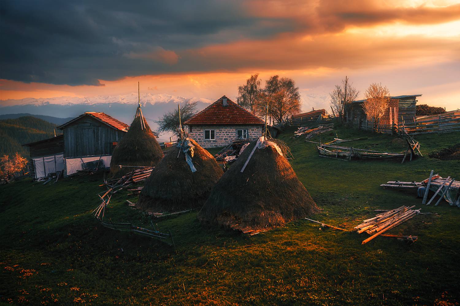 landscape, nature, scenery, oldhouses, village, sunset, colors, mountain, rodopi, bulgaria, Александров Александър