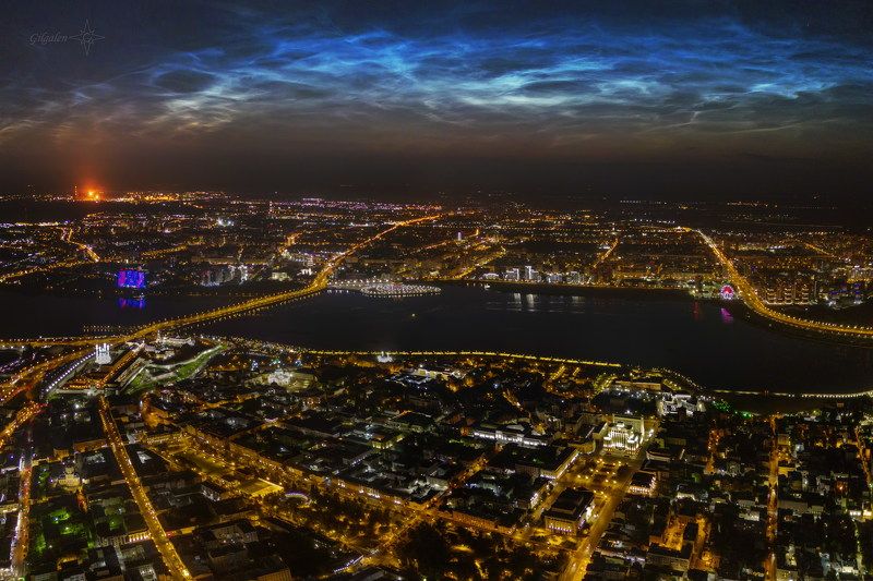 серебристые облака, ночь, аэрофото Свет земной и небесныйphoto preview