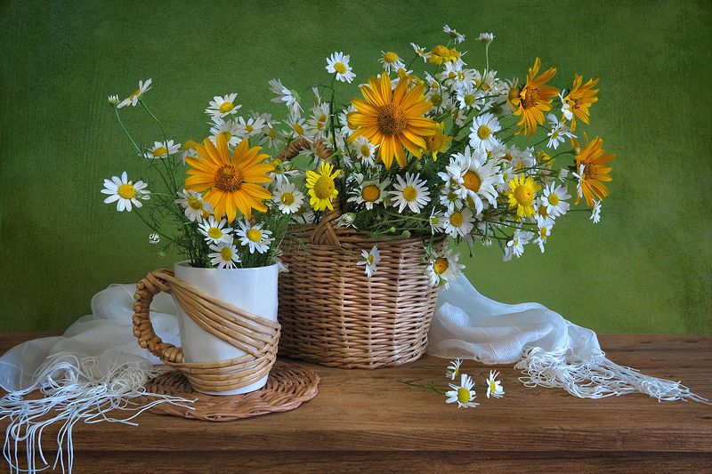 натюрморт,лето,корзина,кружка,цветы,шарф Это лето!)photo preview