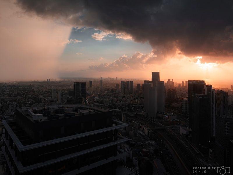 Tel Aviv, Israel, roof, rain, city, cityscape, urban, sunset, above, sky, postcard, skyscraper Rainy Tel Avivphoto preview