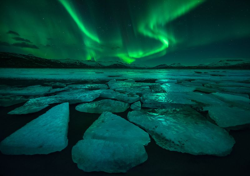 2015, Astronomy, Atmospheric Mood, Aurora Borealis, Beauty In Nature, Cloud - Sky, Color Image, Dramatic Sky, Flowing Water, Horizontal, Iceland, Illuminated, Mountain, Mountain Range, Nature, Night, No People, Outdoors, Photography, Rock - Object, Water, Aurora, Icelandphoto preview
