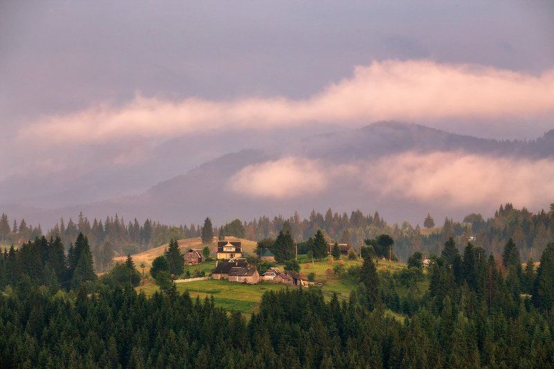 Украина, Карпаты, Лето, Июль, Вечер, Туман, Облака Вечер после летней грозыphoto preview