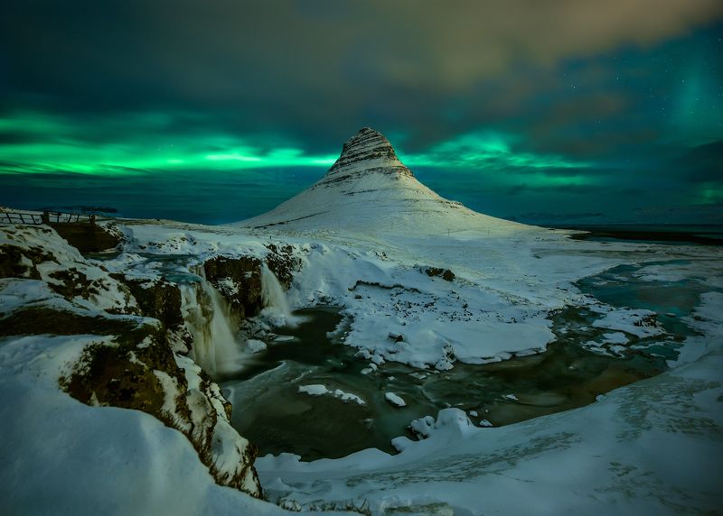 2015, Astronomy, Atmospheric Mood, Aurora Borealis, Beauty In Nature, Cloud - Sky, Color Image, Dramatic Sky, Flowing Water, Horizontal, Iceland, Illuminated, Mountain, Mountain Range, Nature, Night, No People, Outdoors, Photography, Rock - Object, Water, Kirkjufell in winterphoto preview