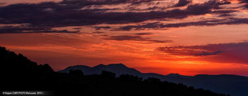 Zubrphoto, Горы, Закат, Кавказ, Оштен, Панорама Догорающий Оштен.photo preview