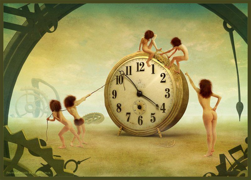 сюррелизм, девушка, женщина, ню, часы, время, коллаж, ретушь, лобур, арт времяphoto preview