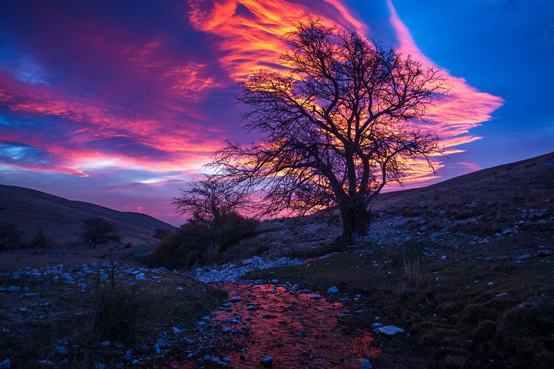 Закат, Каратау, небо, красное, фиолетовое, Казахстан Закат Каратауphoto preview