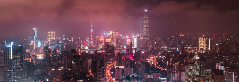 tall buildings, cityscape photography, glowing city lights, urban metropolis, pink-red clouds, vibrant city skyline, shanghai skyscrapers, iconic landmarks, urban night scene, milky cityscape, magenta city lights, river cutting metropolis, shanghai citysc Neon Cyber Shanghaiphoto preview