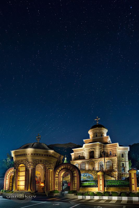 россия, ставрополье, кмв, пятигорск, ночь, монастырь, звезды, пейзаж, архитектура Второафонский монастырьphoto preview