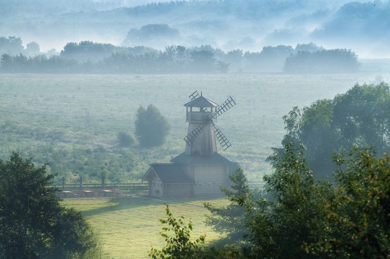 мельница, туман, утро, пейзаж, Россия, лето, Подмосковье Туманыphoto preview