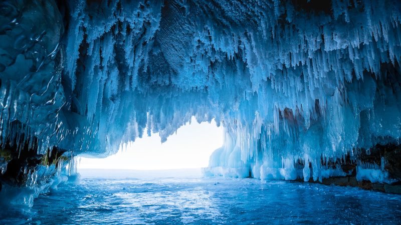 Грот, Пещера, Лёд, Иней, Синий Царство сосулекphoto preview