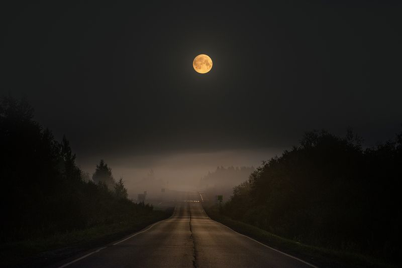 Рыжая Луна и туман фото превью