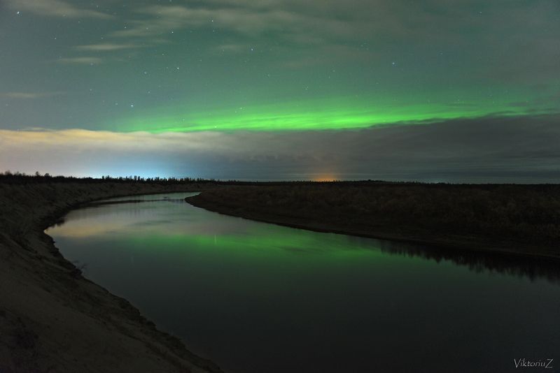 северное сияние, полярное сияние, заполярье, aurora borealis, polar lights Река Куяphoto preview