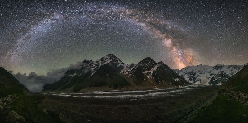 центральный кавказ, кабардино-балкария, безенги, ледник, млечный путь, июль Млечный путь над Безенгийским ледникомphoto preview