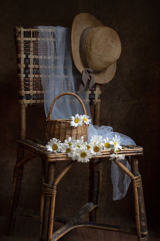 ромашки, стул, плетеный, корзинка, натюрморт Далёкое летоphoto preview